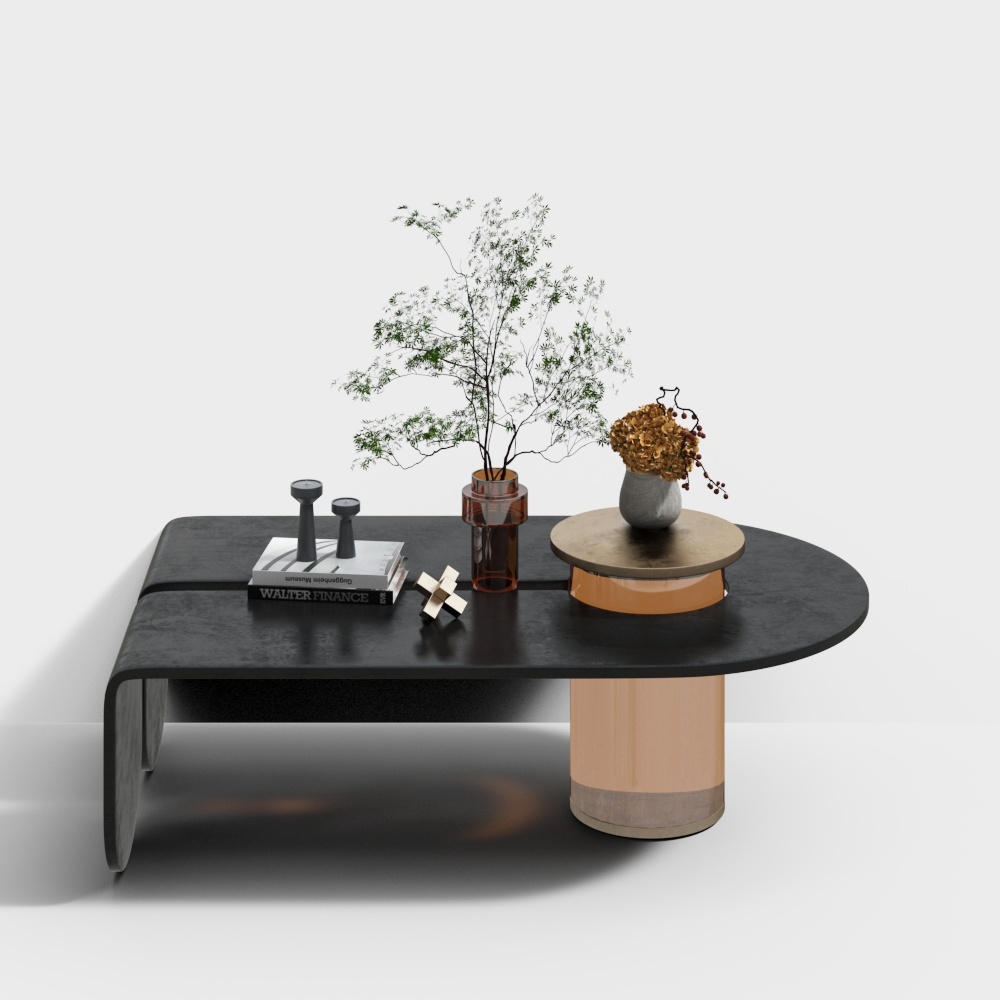 Urban Oasis Coffee Table 3D Model – Black Marble & Gold Base