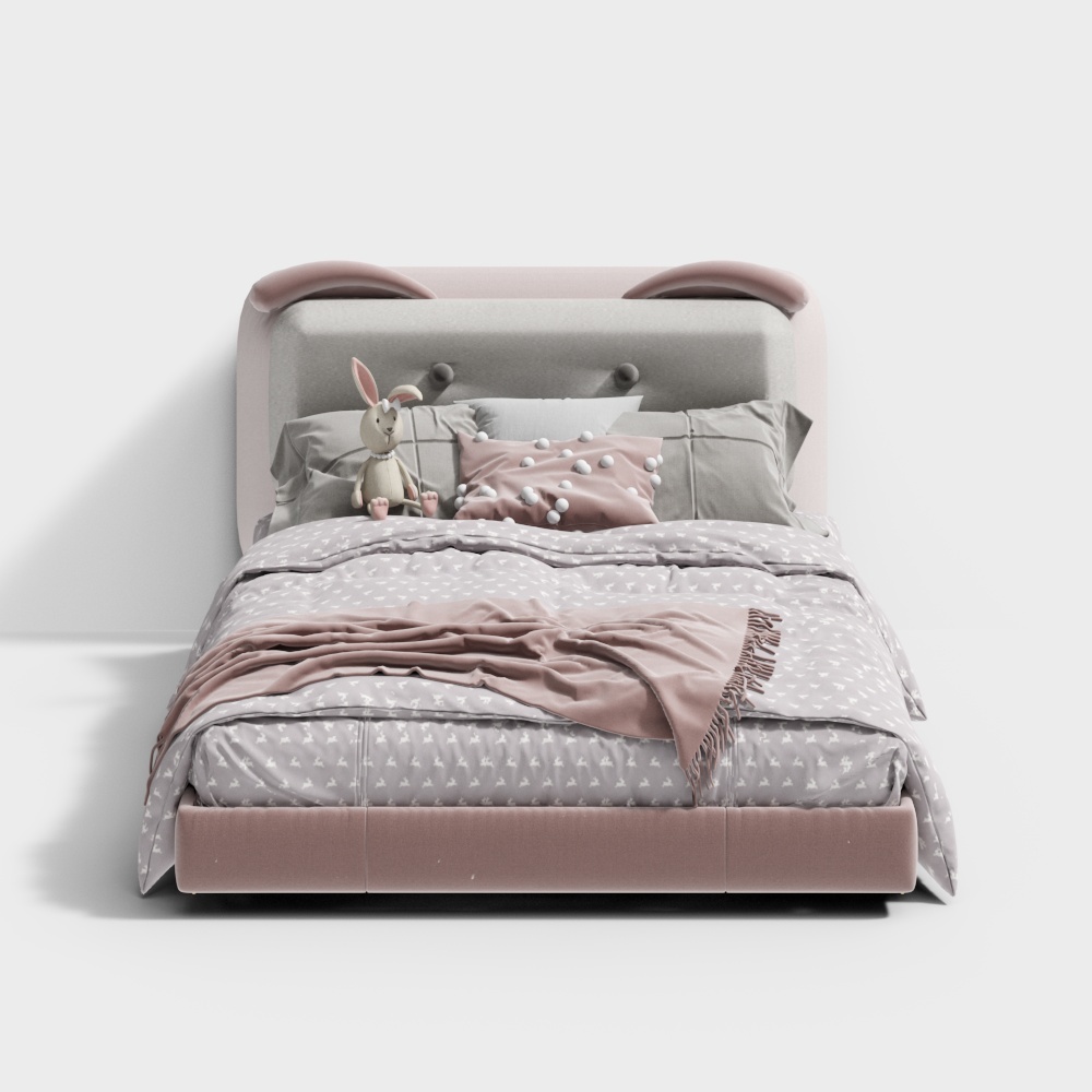 Modern simple girl's room and children's room double bed [Neptune series]