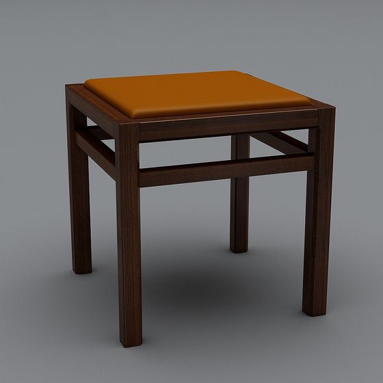 Elegant Wooden Square Stool 3D model for Modern Spaces