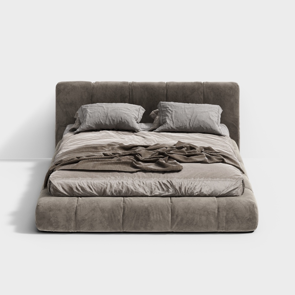 Elegant Low-Poly Bed 3D Model – Velvet Texture