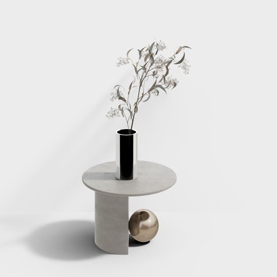 Minimalist Round Table and Vase 3D model