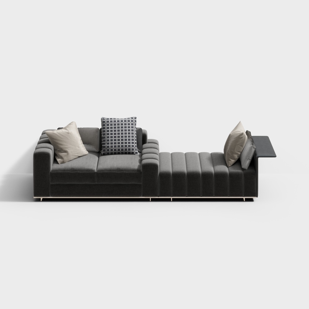 Elegant Low-Polygon Sofa 3D Model – Gray Velvet