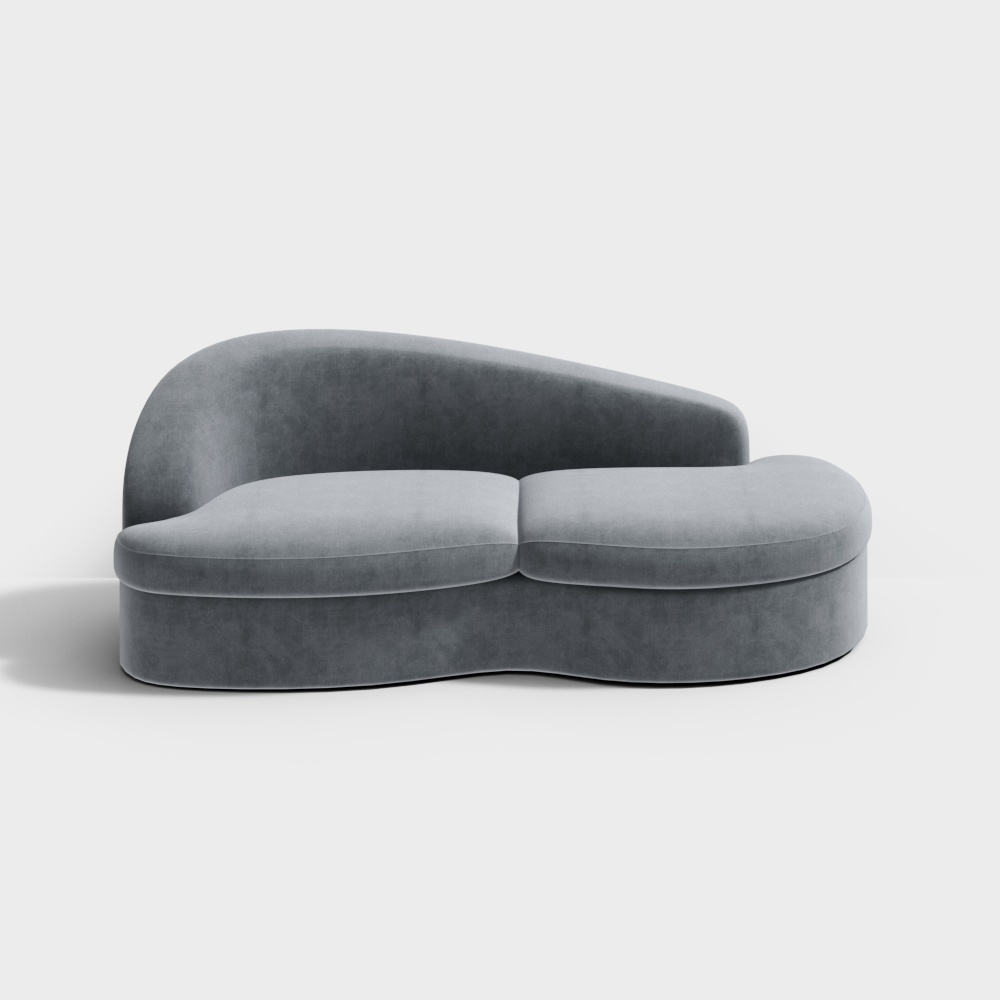 Stylish Gray Velvet Sofa 3D Model – Streamlined Design