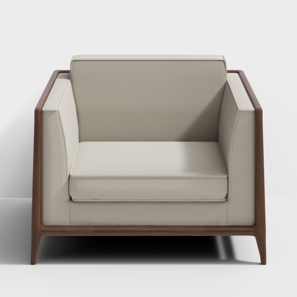 Van Gogh Furniture Zen Single Sofa (Version) Solid wood fabric sofa living room simple lazy dress - black walnut wood and rice white