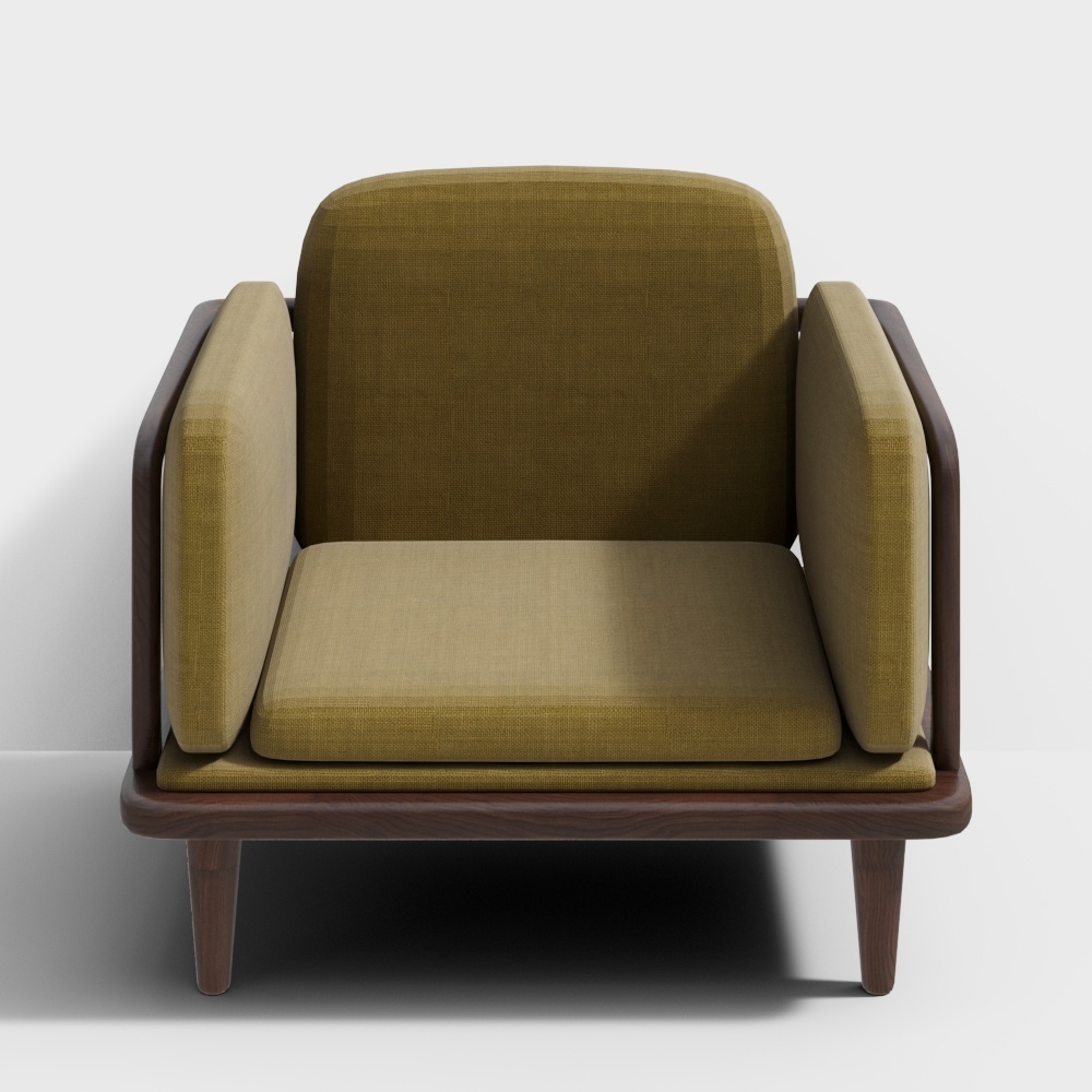 Van Gogh Furniture Guanyun Zen Chair (single edition) solid wood fabric sofa living room simple lazy sofa full -American black walnuts and dark turmeric