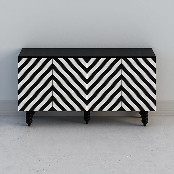 Stylish Black and White Striped Cabinet 3D model