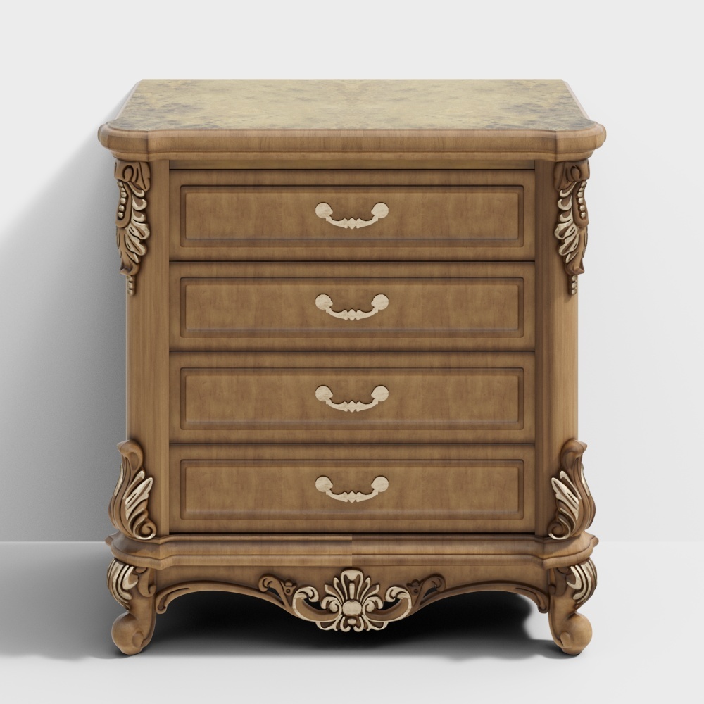 KUJAILE-歐式實木邊櫃鬥櫃組合3D模型-01