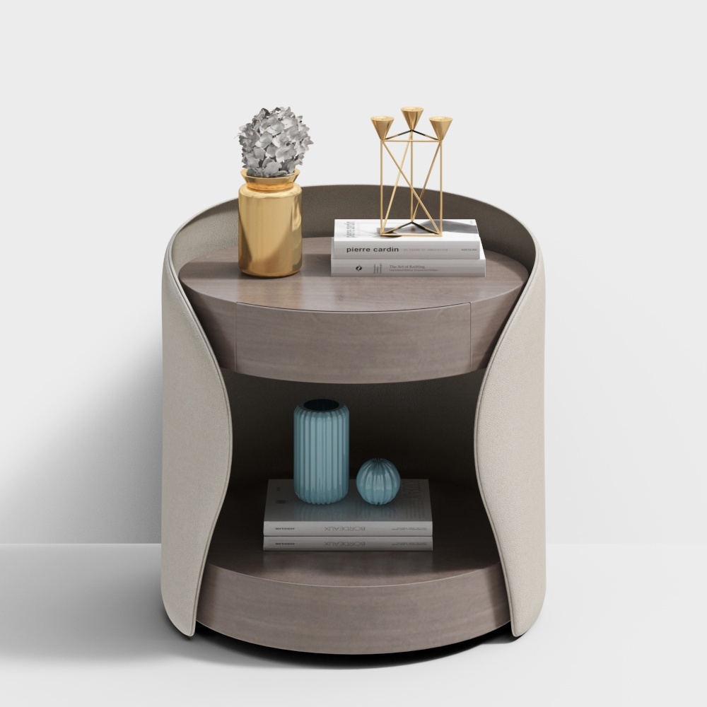 Modern leather bedside cabinet accessories combination 3D model-