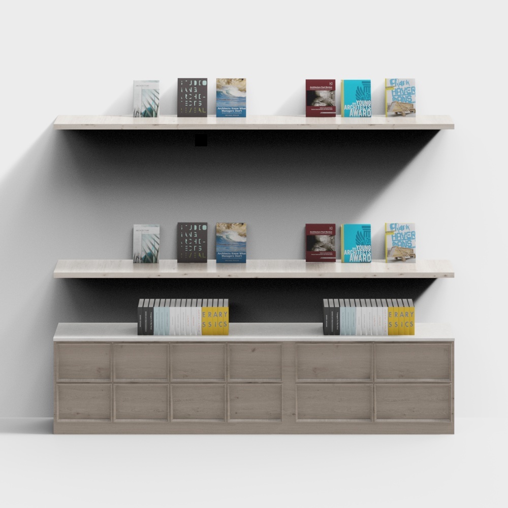 Minimalist Low-Poly Bookshelf 3D model