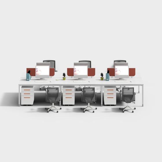 Contemporary Open Workspace 3D model for Offices