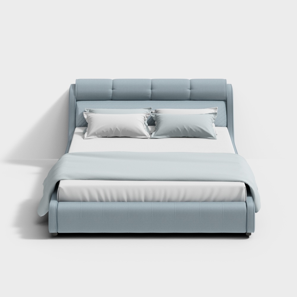 Cozy Retreat Bed 3D Model – Minimalist Blue Design