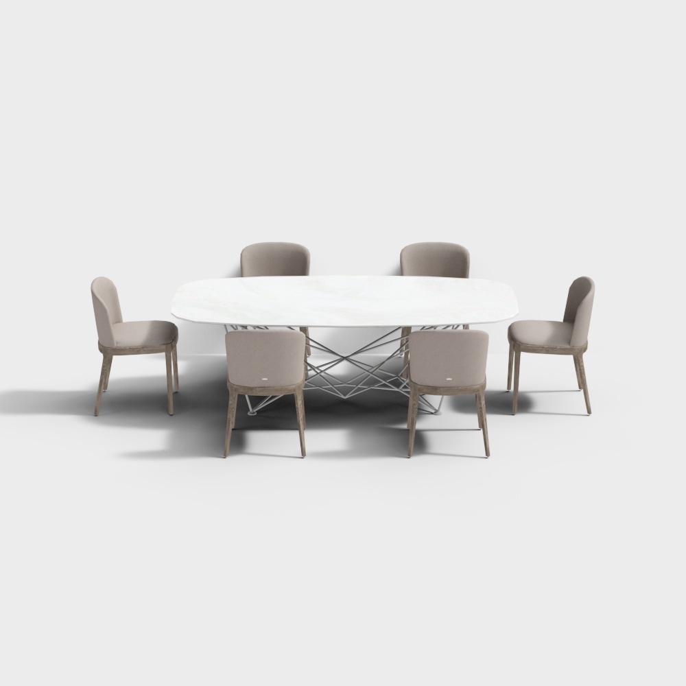 Modelo 3D de combinación de mesa y silla nórdica Kujiale-02