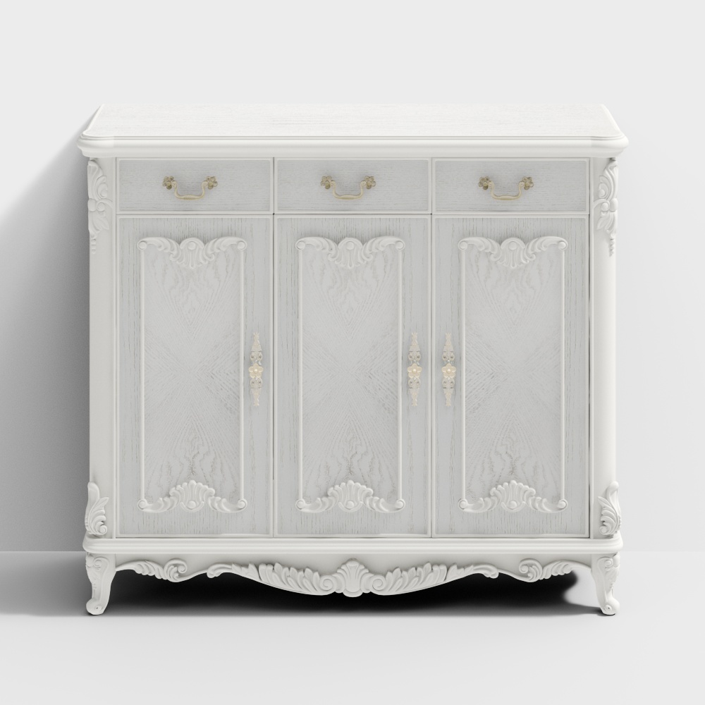 3D Model of European three-door Shoe Cabinet