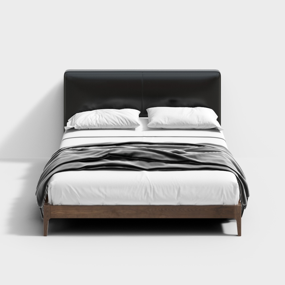 Modern Minimalist Bedframe 3D Model – Wood & Leather