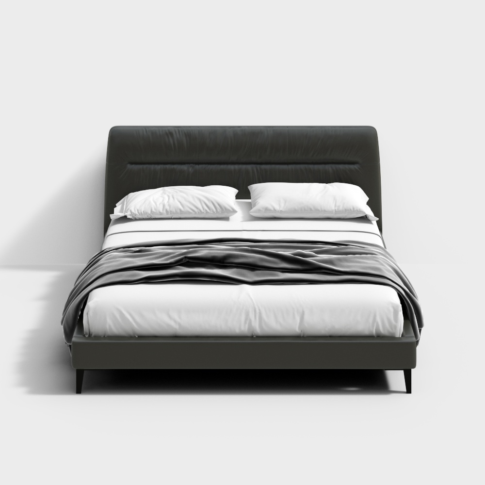 Modern Minimalist 3D Bed Model – Low-Poly Black Leather