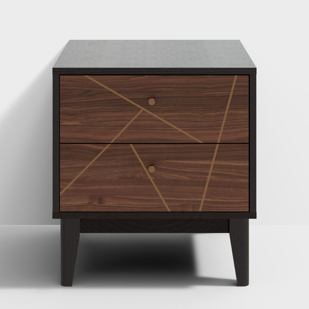 Unique Bedside Table 3D Model – Wood and Gold Design