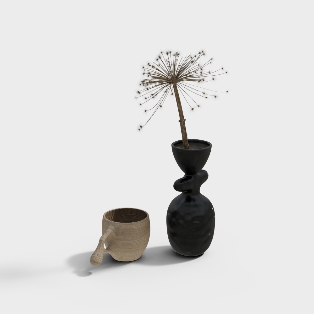 Natural Rhythm 3D Model – Black Vase with Dried Flowers