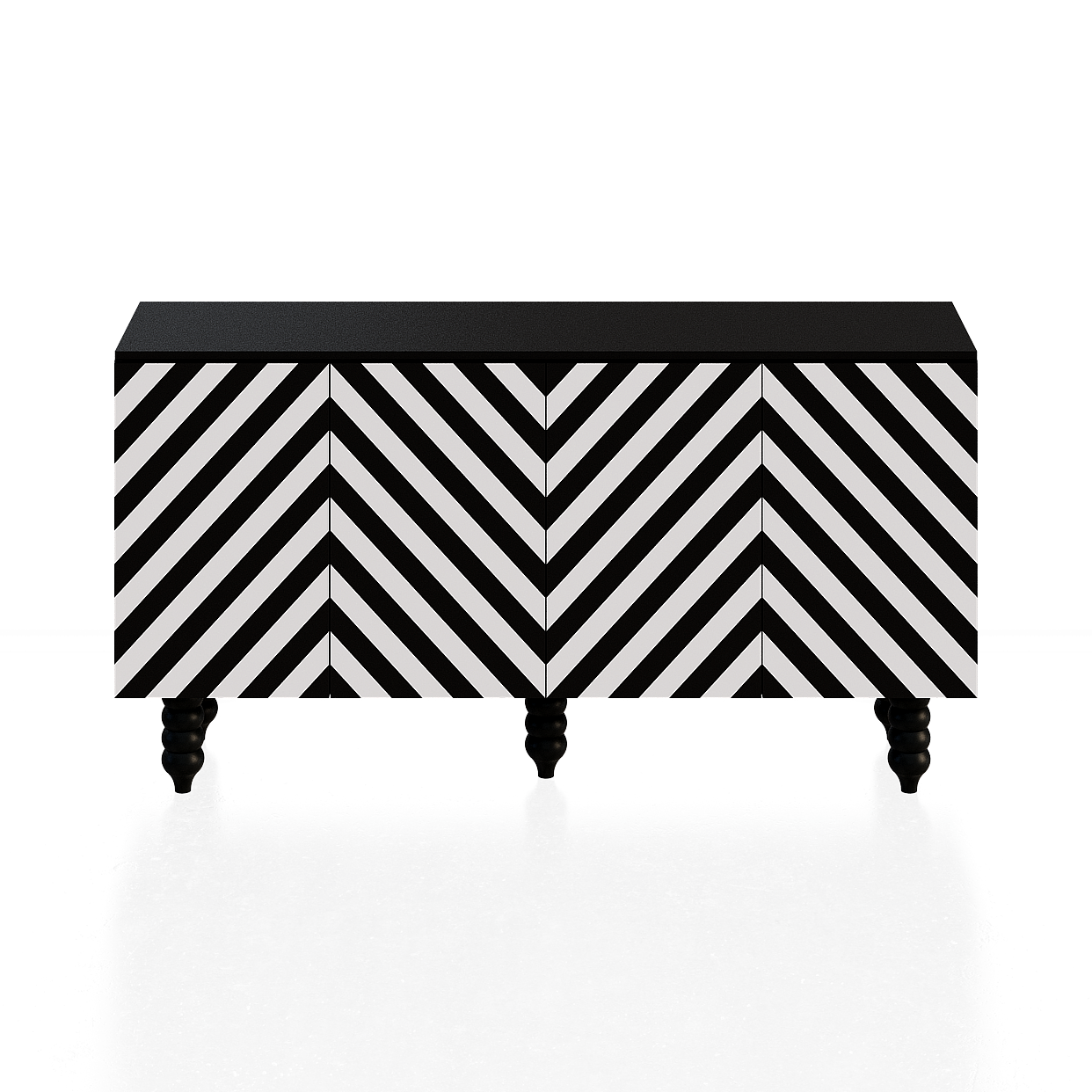 Black and White Striped Cabinet 3D Model – Geometric Design