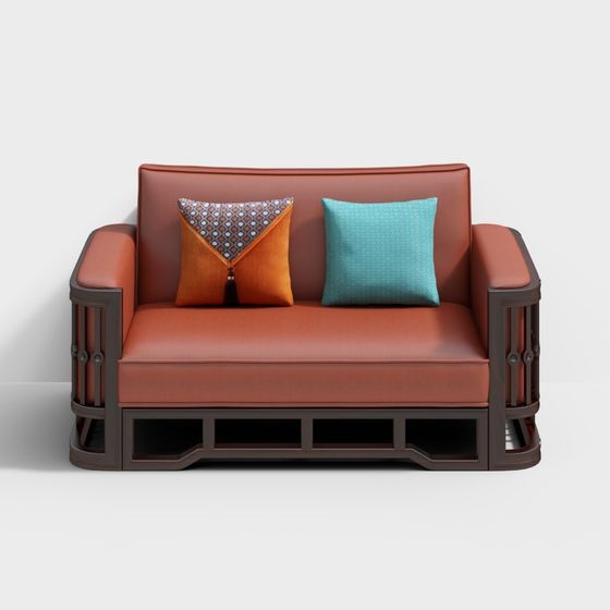 Stylish Orange Leather Sofa 3D Model