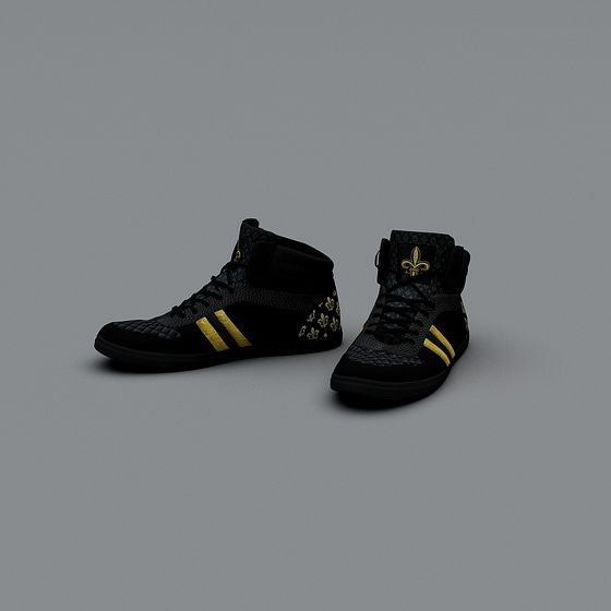 Stylish Black and Gold 3D Model Shoe