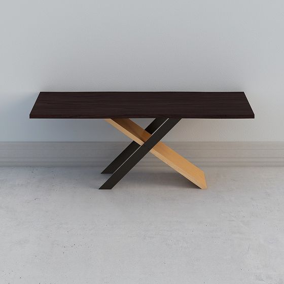 Elegant Cross Table Low-Poly 3D Model – Wood & Metal