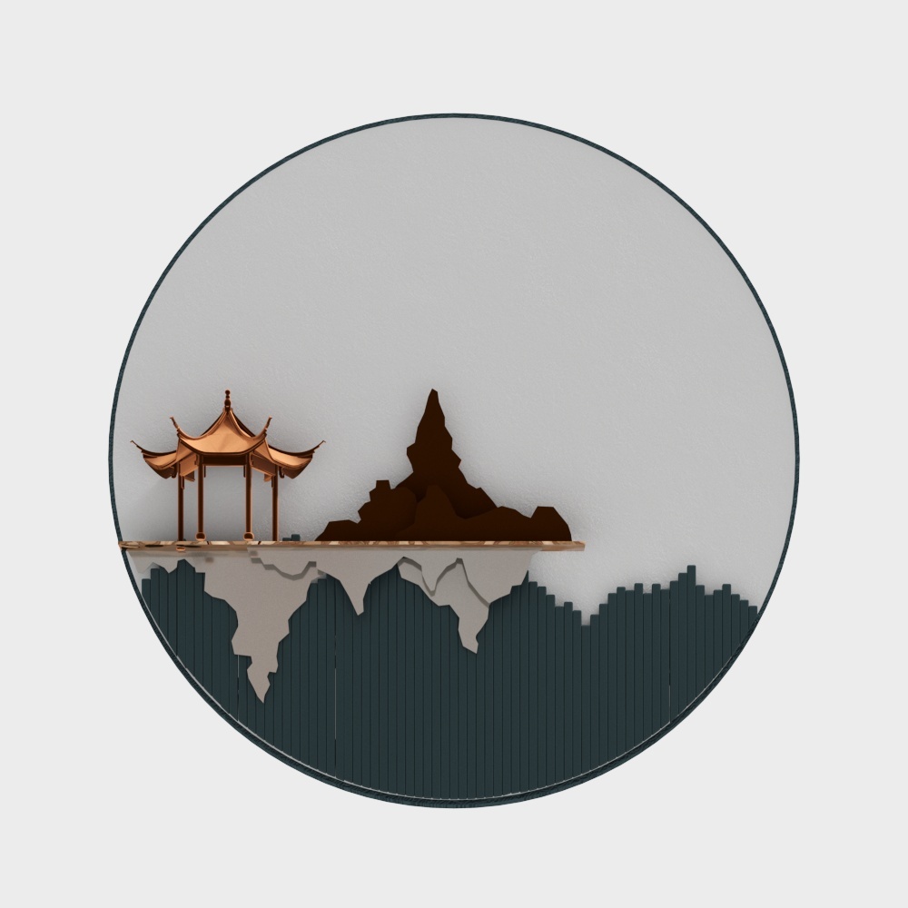 Mountain Retreat 3D Model – Low-Poly Pagoda Scene