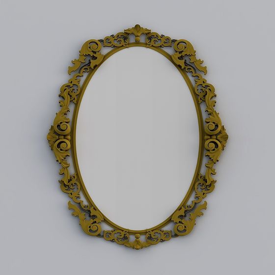 Elegant Oval Mirror 3D model with Golden Frame
