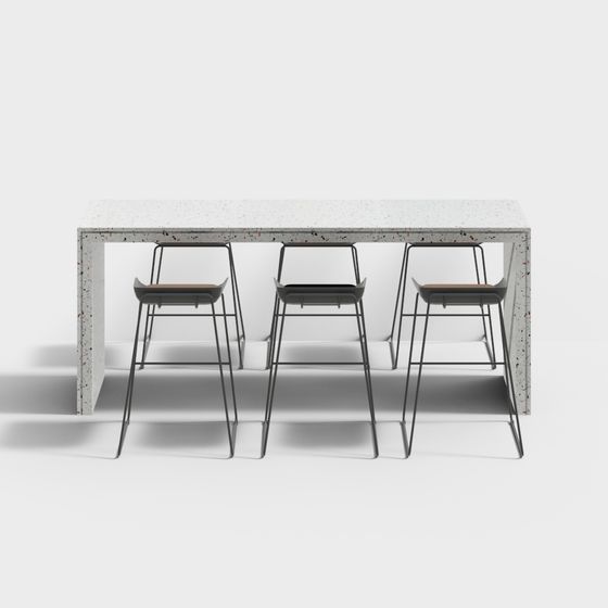 Concrete Dining Table and Metal Bar Stools 3D model