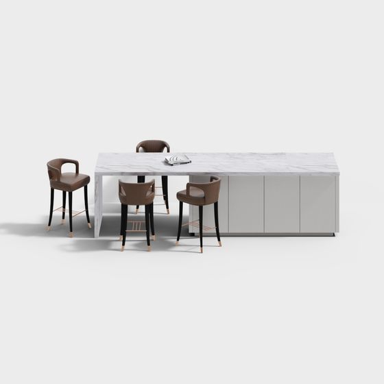 Stylish Low-Polygon Dining Table and Bar Combo 3D model
