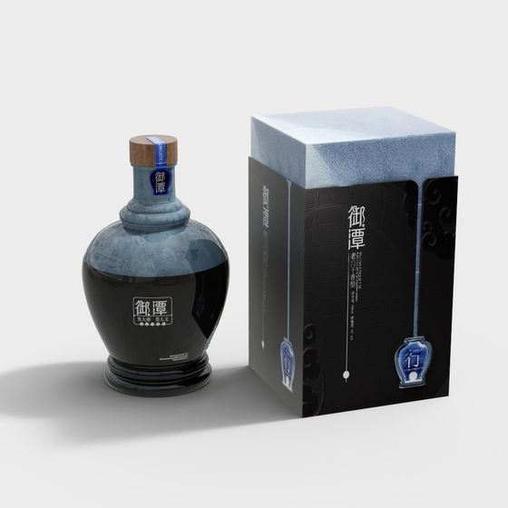 Stylish Eastern-Inspired Bottle and Packaging 3D model