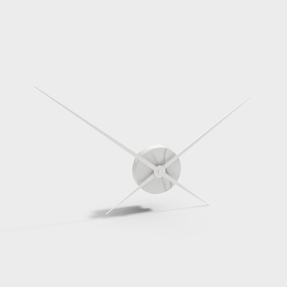 Modern minimalist wall clock with white marble face and thin hands on light grey background