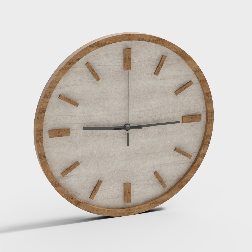 Stylish Natural Clock 3D Model – Wood & Cement Texture
