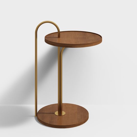 Window Side Table Poly Model Low-Poly Curved Side Table 3D Model – Wood & Gold Design