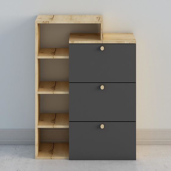 Stylish Low-Poly Wooden Storage Cabinet 3D model