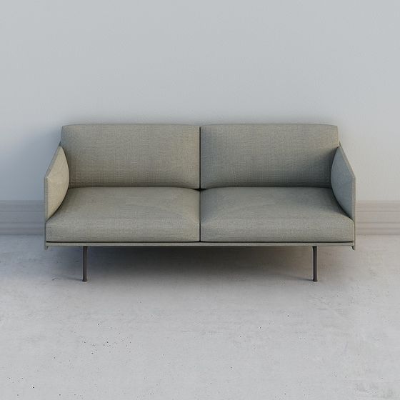 Modern Gray I-Shape 2 Seater Sofa 3D Model