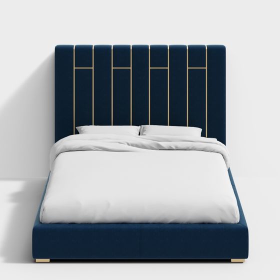 Elegant Navy Blue Bed 3D Model