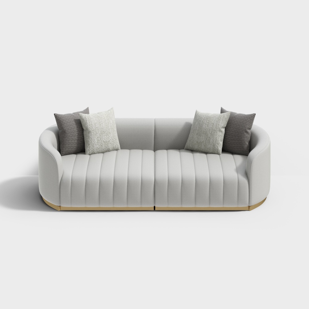 Elegant Curved Sofa 3D Model – Modern Fabric & Metal