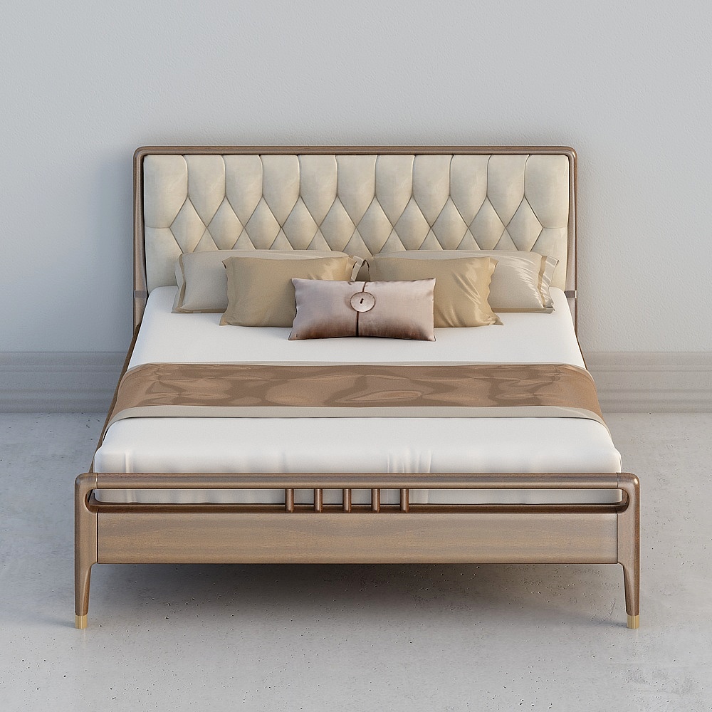 Huina MLMY new Chinese ebony series leather bed 1.8 meters solid wood  king size bed