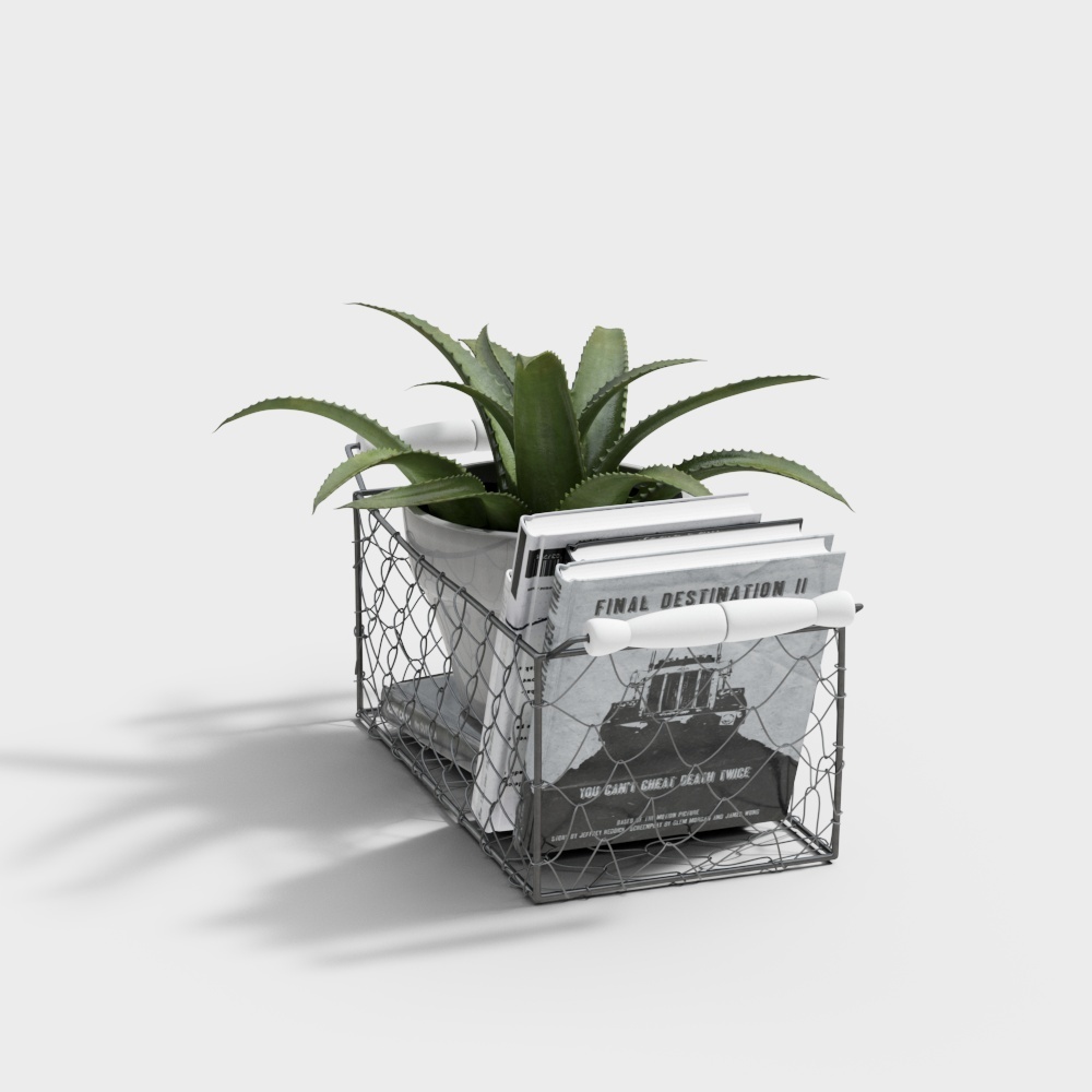 Modern Low-Polygon Bookshelf with Green Plants 3D model