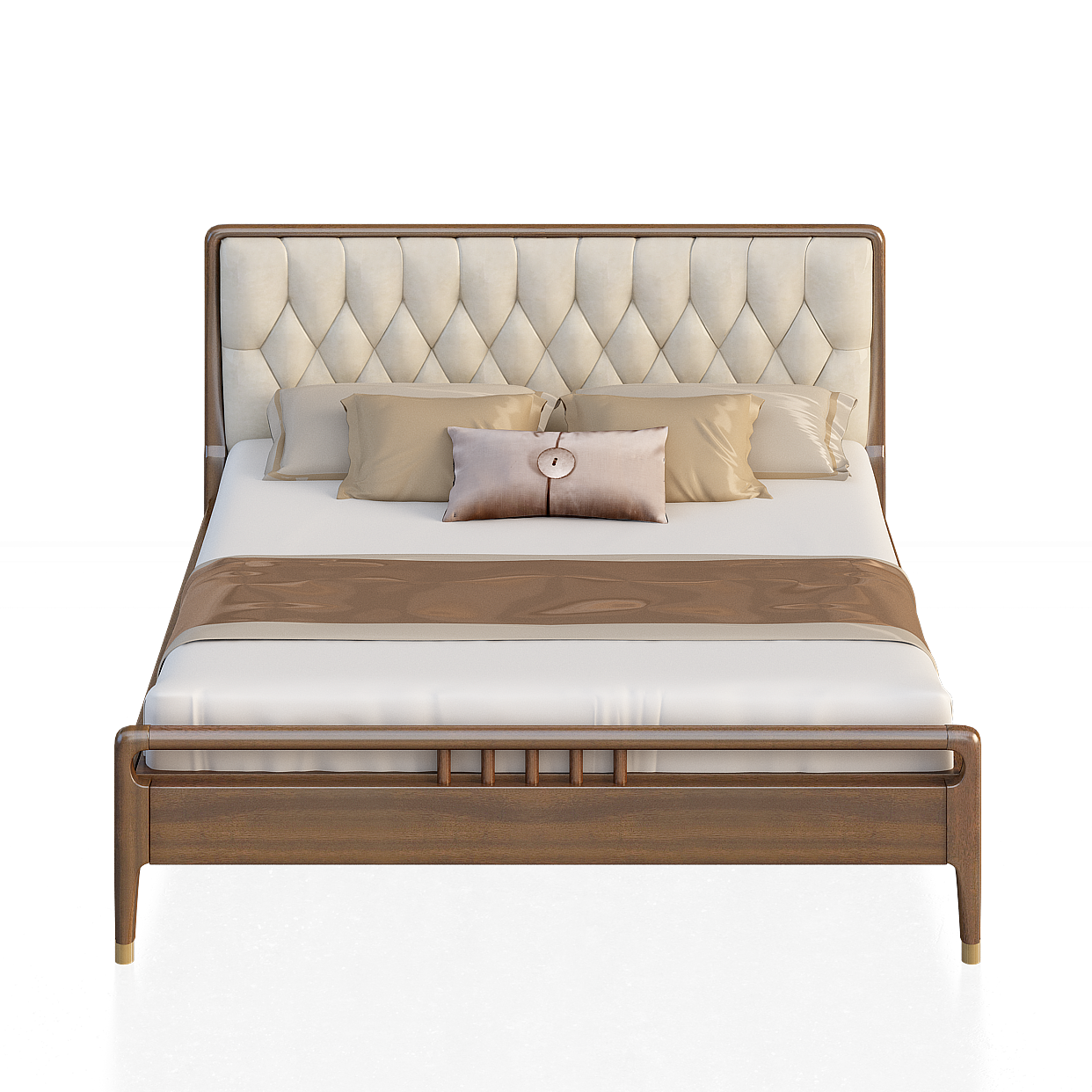 Elegance Bed 3D Model – Quilted Design with Warm Textures
