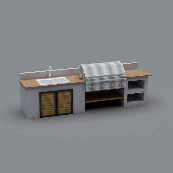 Low-Polygon High-Detail Outdoor Kitchen 3D model
