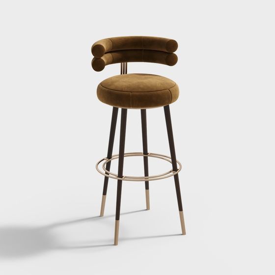 Elegant Curved Bar Stool 3D model