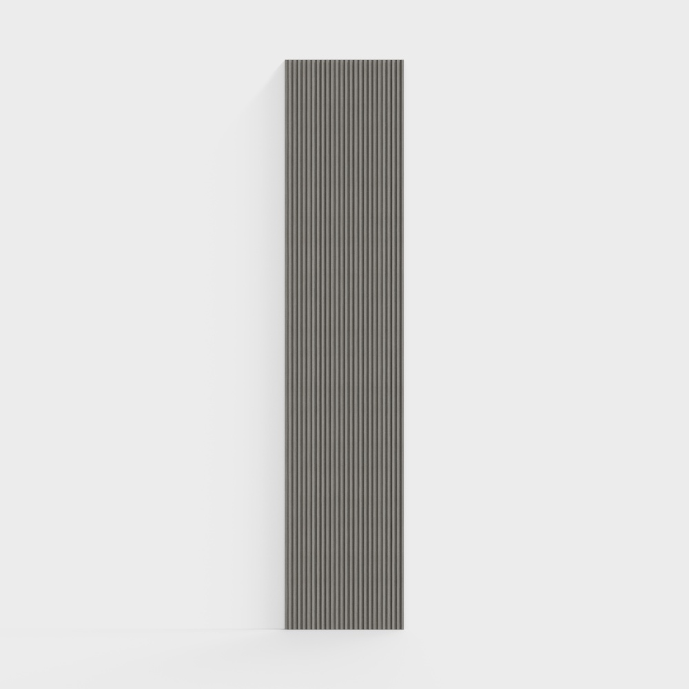 Modern grey wall panel with vertical fluted texture and shadow on white background