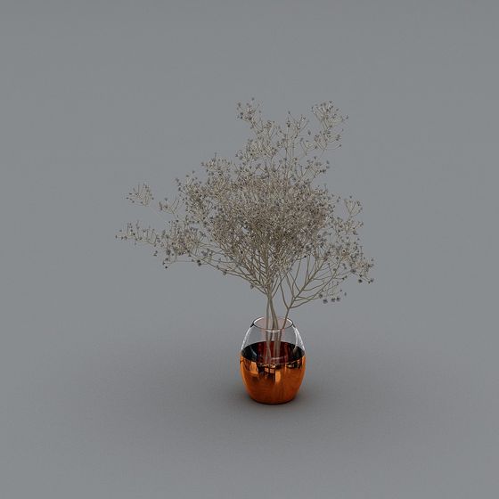 Glass Vase with Dried Flowers 3D model