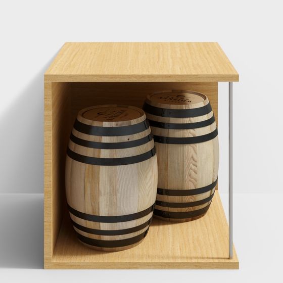 Textured Wooden Barrel Rack 3D model