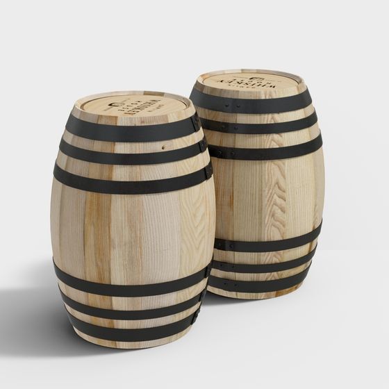 Low Poly Whiskey Barrels 3D Model