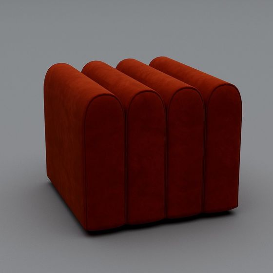 Modern red fabric sofa with four rounded sections on grey background