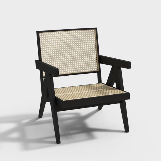 Minimalist Black Rattan Chair 3D model