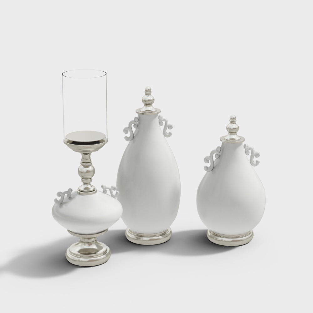Classic Decor 3D Model – Elegant White & Silver Accents