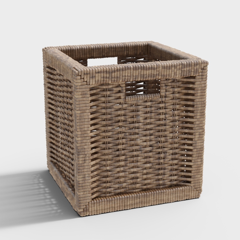 Low Poly Woven Basket 3D Model – Natural Brown Texture